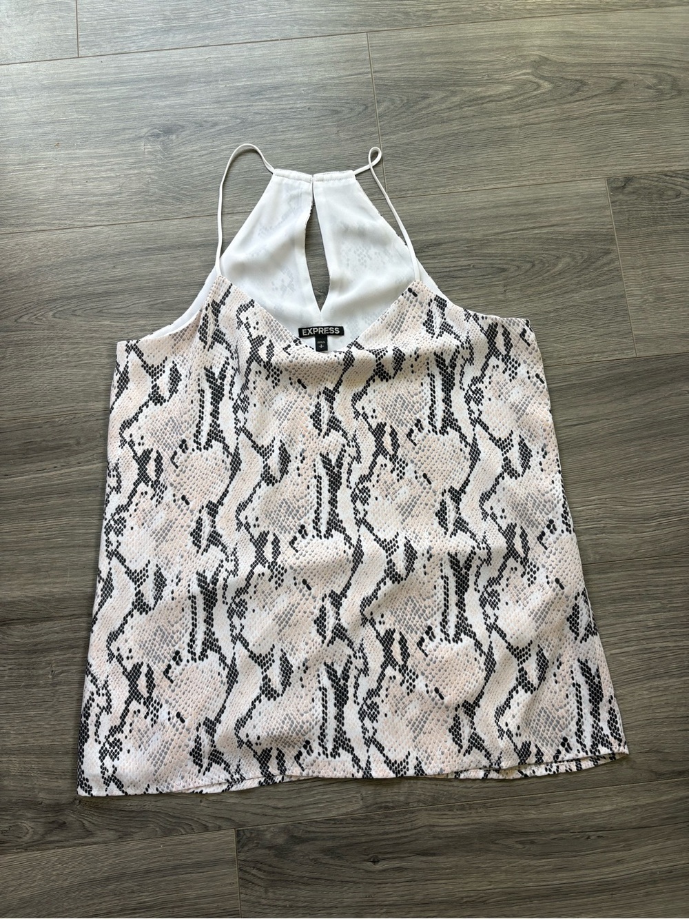 Express Snake Print Halter Tank Top White Black Size M Sleeveless Keyhole Back